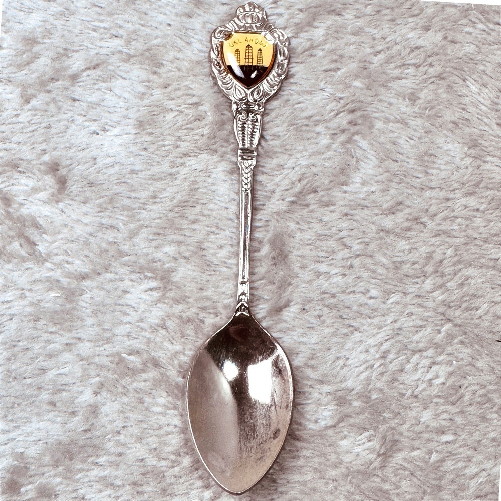 Vintage Oklahoma The Sooner State Souvenir Spoon Union Japan Oil Enamel Retro